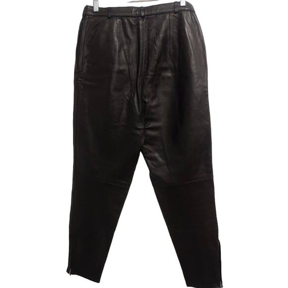 Etchtes Leder Womens Black Leather Pants, Size 40 (L) withZip Pockets and Cuffs - Picture 3 of 7
